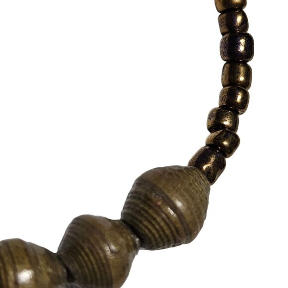 Boho Handmade Recycled Bracelet Brown Paper Bead Stretch Sustainable Jewelry - Picture 2 of 3